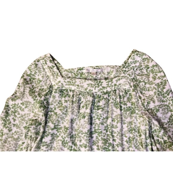 LC Lauren Conrad Blouse Womens L Lightweight Green & Cream Peasant Top - Picture 4 of 12